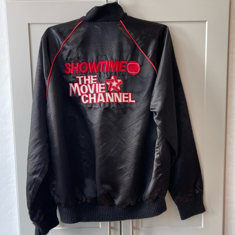 Vintage 80s Showtime The Movie Channel Black Red Trimmed Jacket Niella Large